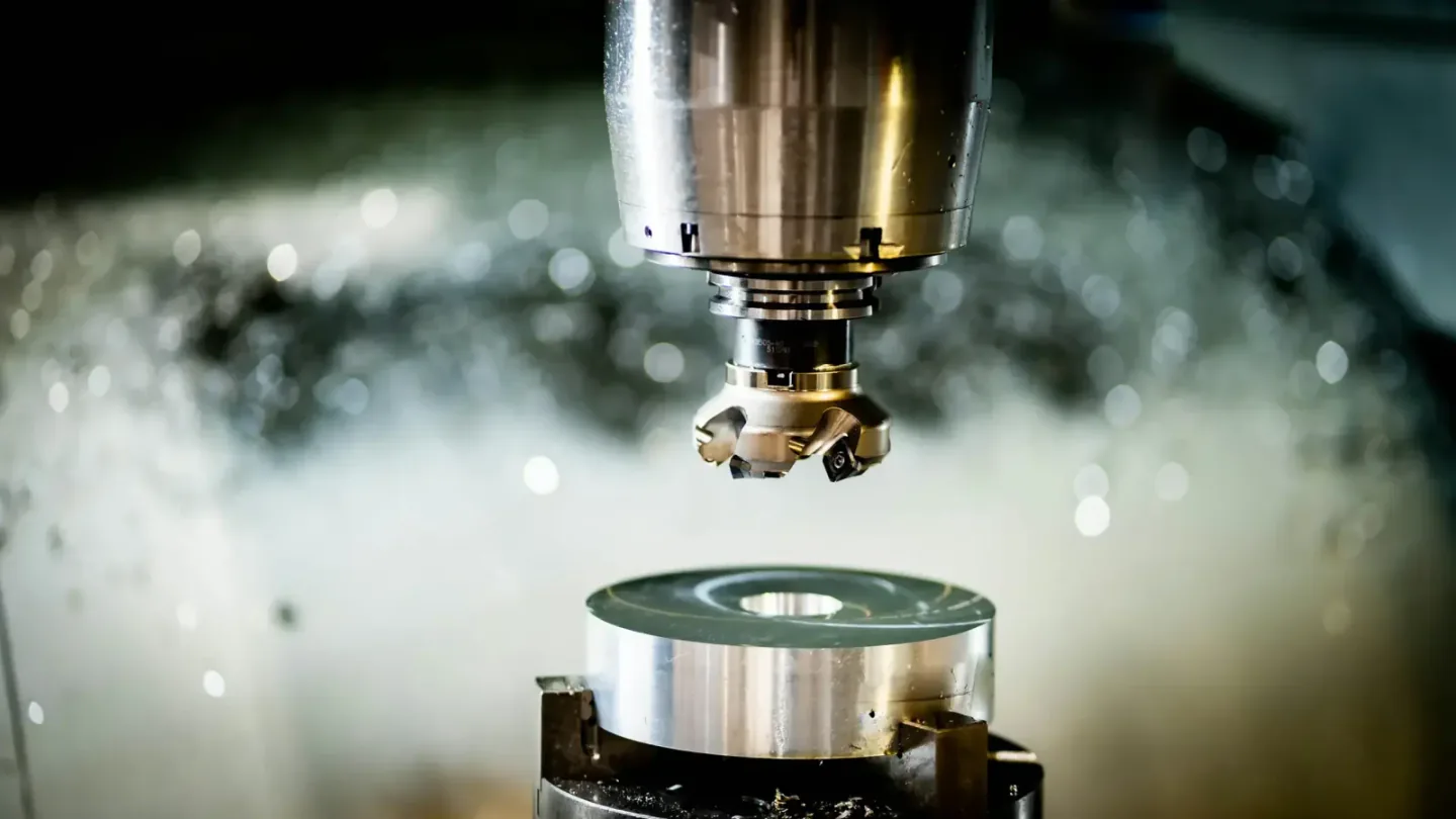 CNC machining equipment cutting a precision metal component inside a workshop